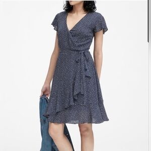 Banana Republic Ruffle Wrap Dress Navy, Size 8